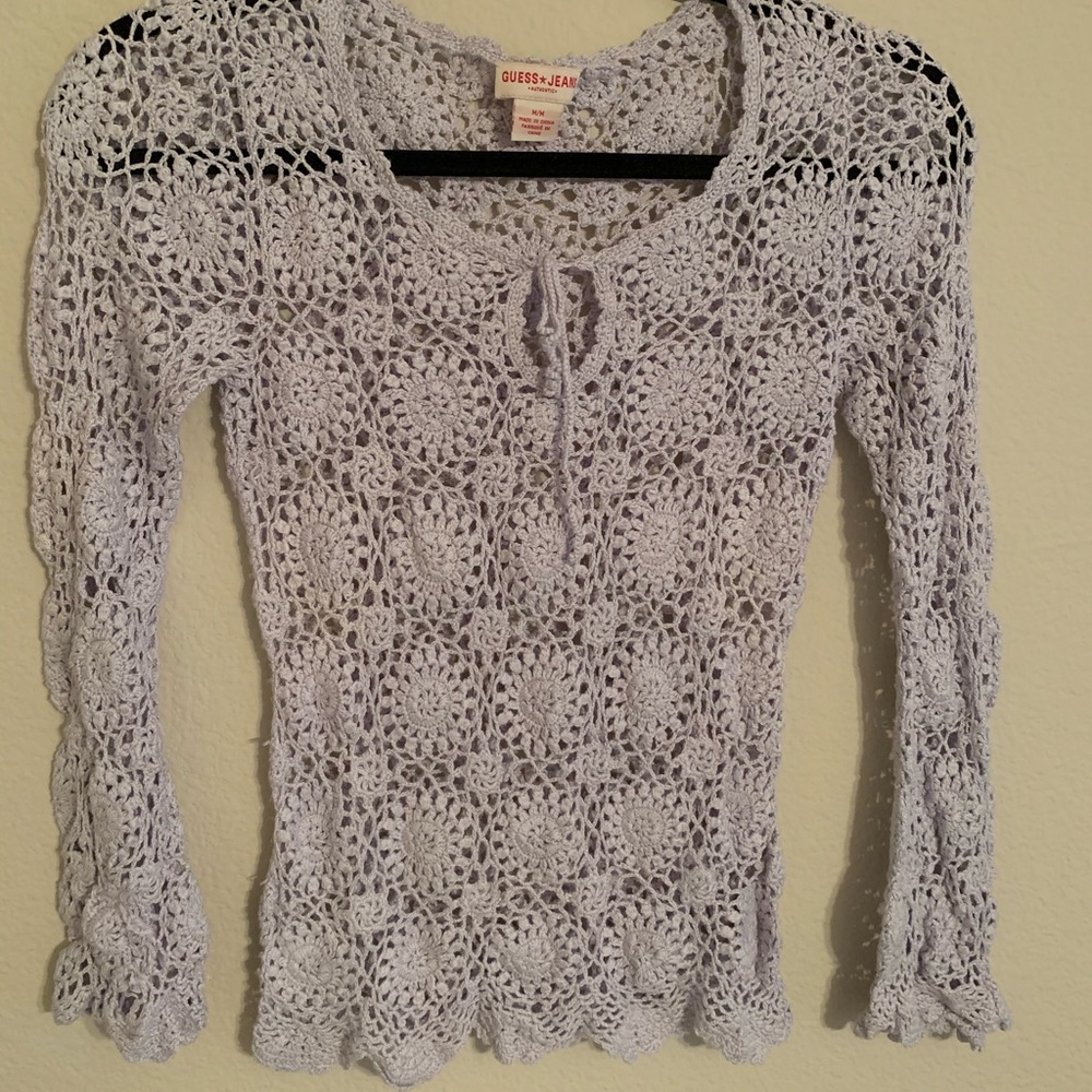 GUESS Lavender Crocheted Top